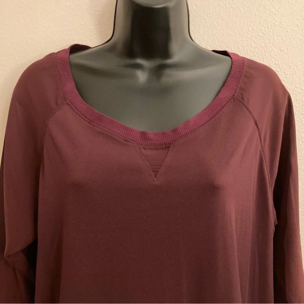 Attention Burgundy Sheer Long Sleeve Sweater Womens Minimalist Fall Top Large